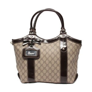 Gucci Sukey Tote Bag GG Supreme canvas brown patent leather
